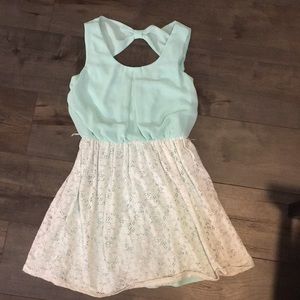 Lace dress blue and white bow in back